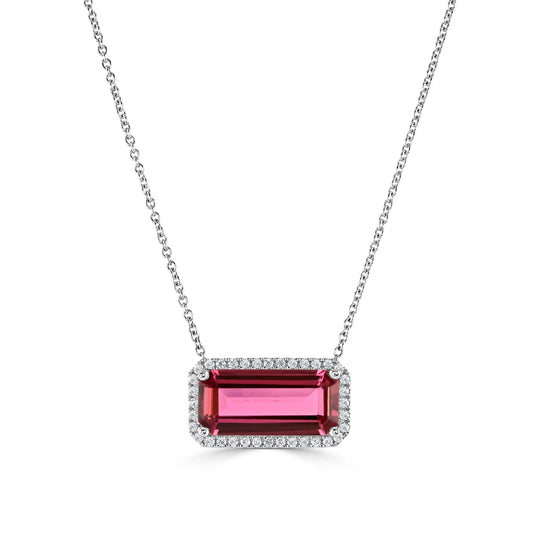 Long Octagon Tourmaline and Diamond Surround Necklace in 18ct White Gold