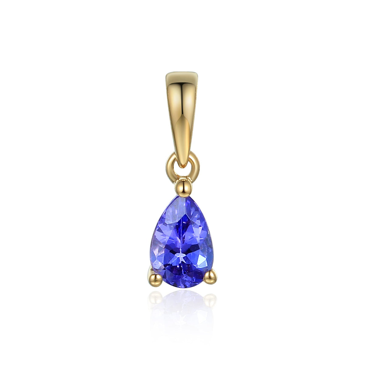 9ct yellow gold pear-shaped tanzanite pendant on 16–18 inch curb chain
