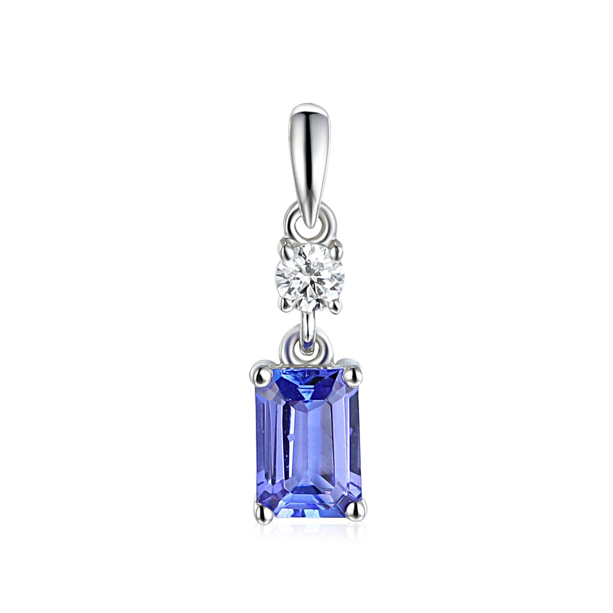 9ct white gold octagonal tanzanite and diamond pendant with adjustable chain