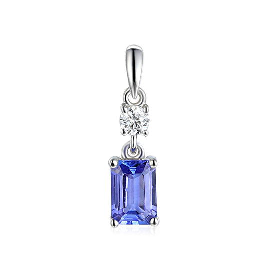 9ct white gold octagonal tanzanite and diamond pendant with adjustable chain