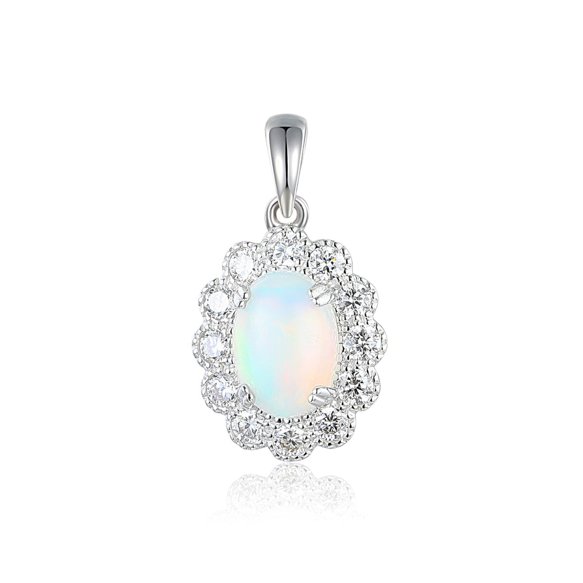 Oval opal and diamond fancy cluster pendant in gold
