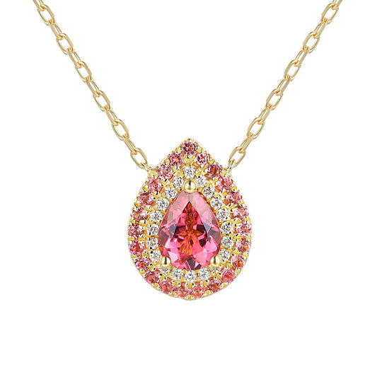 18ct Gold Pink Tourmaline and Diamonds Pendant