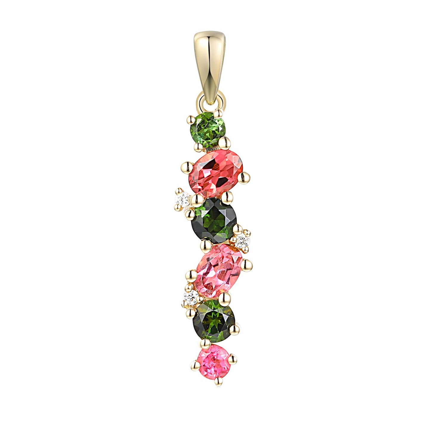 9ct Gold Pink and Green Tourmaline Pendant with Diamonds