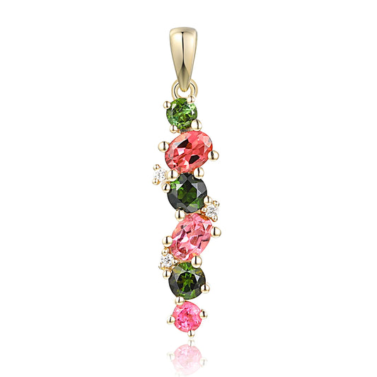 Pink and green tourmaline diamond pendant in 9ct gold