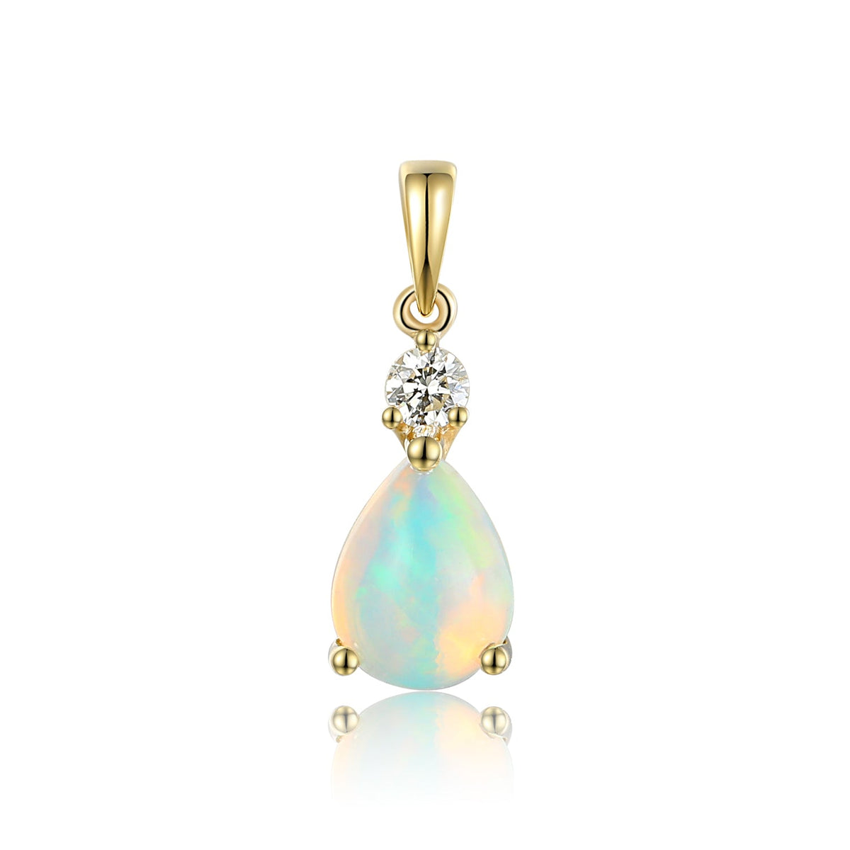 Natural opal and diamond pendant in 9ct gold