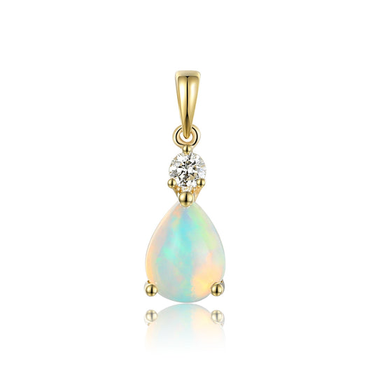 Natural opal and diamond pendant in 9ct gold
