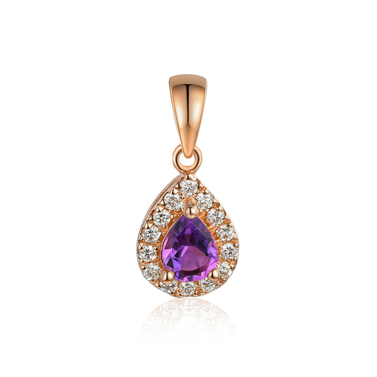 Pear-shaped Amethyst and diamond cluster pendant in rose gold