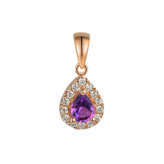 February Birthstone Pear Shape Amethyst and Diamond Cluster Pendant