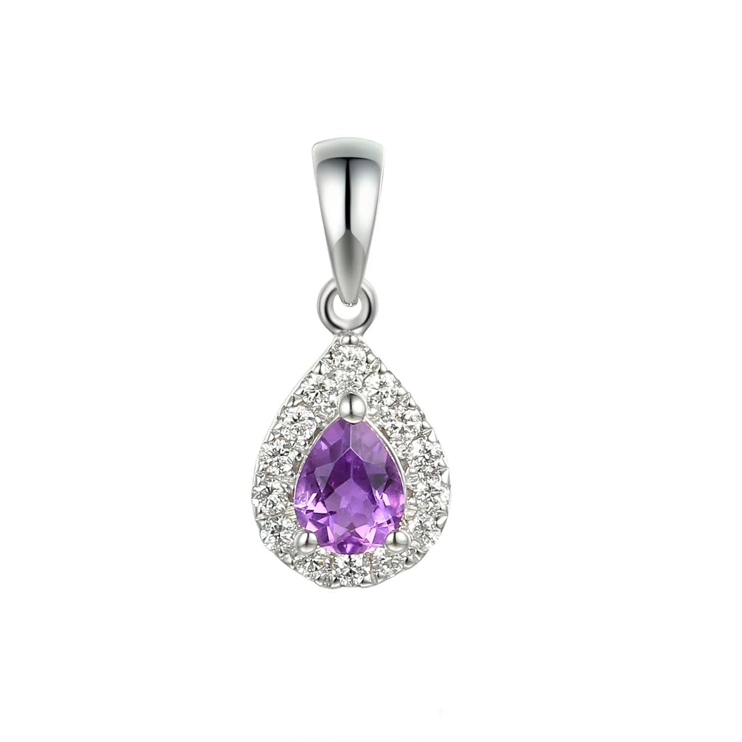 February Birthstone Pear Shape Amethyst and Diamond Cluster Pendant