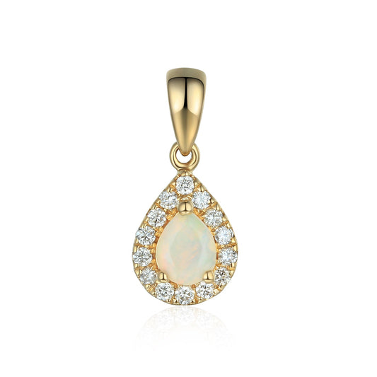 Pear-shaped Opal and diamond cluster pendant on yellow gold curb chain