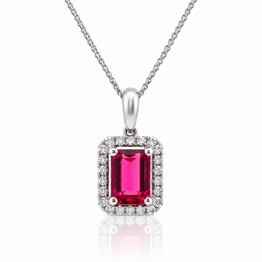 Cuprian Tourmaline & Diamond Halo Pendant