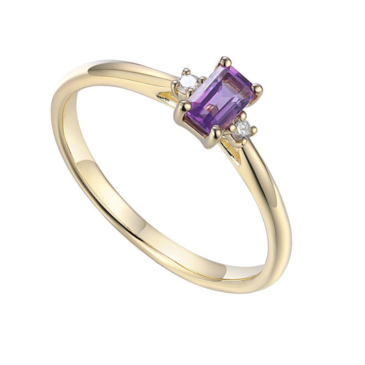 9ct Gold Amethyst Ring with Diamonds