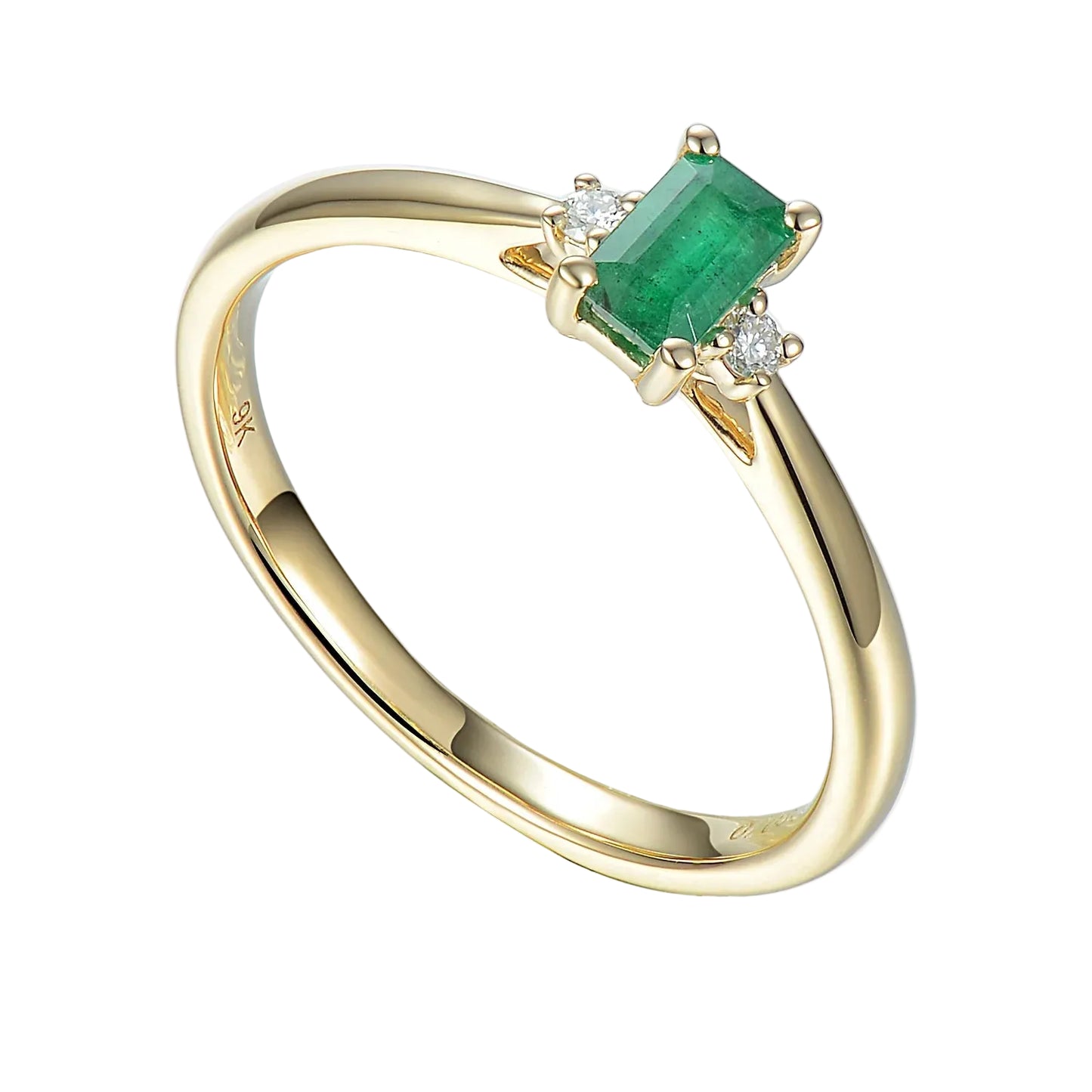 Octagon Emerald and Diamond Small Three Stone Ring