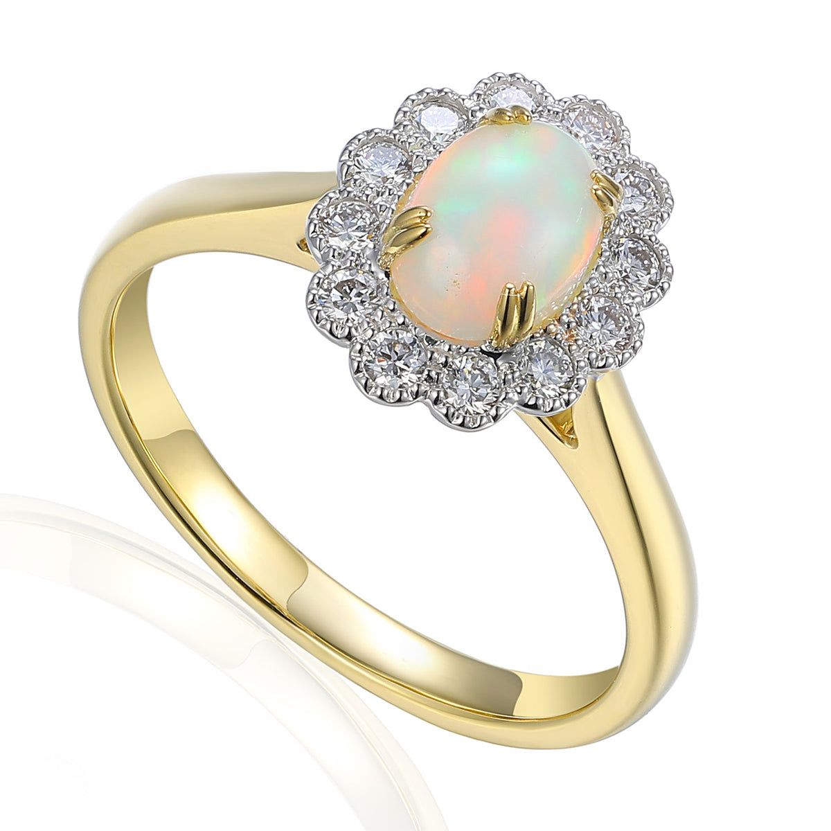 Main: Oval opal and diamond fancy cluster ring in gold