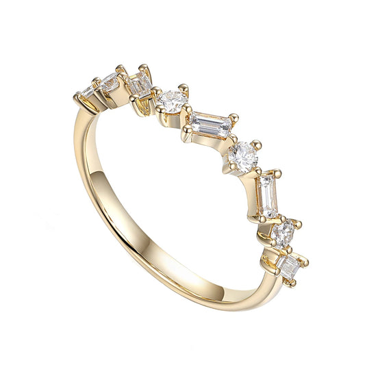 Round and Baguette Zig-Zag Diamond Ring Half Eternity