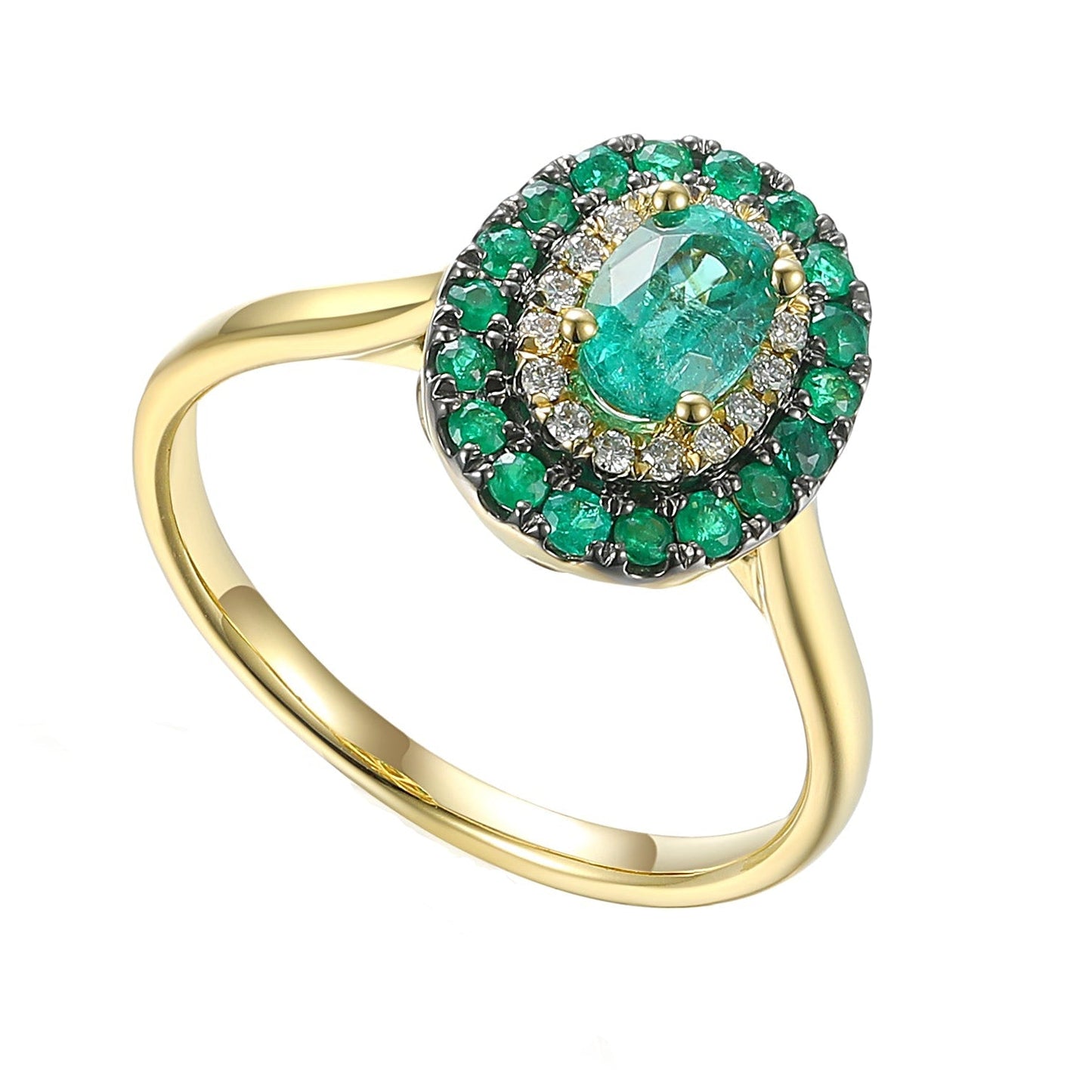 Claw Set Ring with Emeralds and Diamonds in 18ct Gold