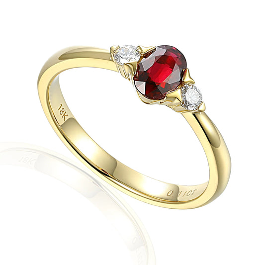 18ct Gold Ruby & Diamond Three Stone Ring