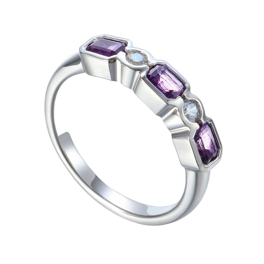 Octagon Amethyst and Diamond Half Eternity Rubover Ring
