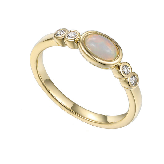 9ct Gold Ring with Opal and Diamonds