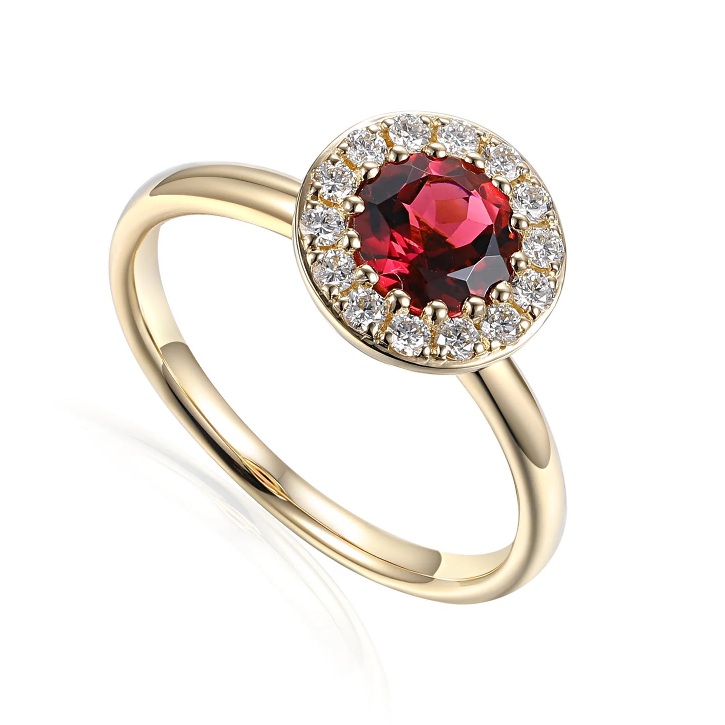 Round pink tourmaline and diamond cluster ring in gold