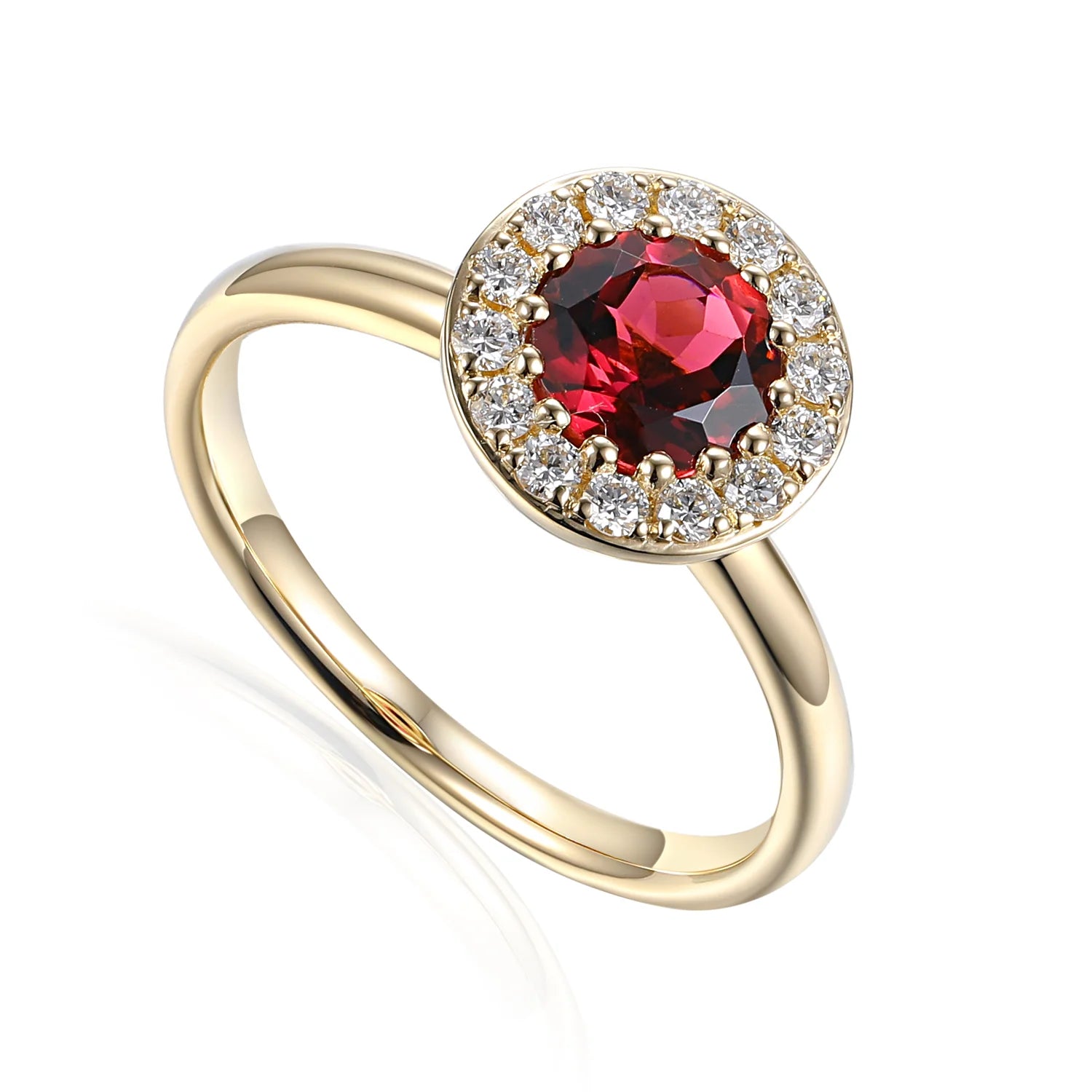 Round pink tourmaline and diamond cluster ring in gold