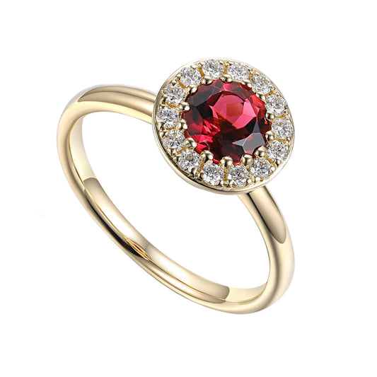 Round Pink Tourmaline & Diamond Cluster Ring 6mm