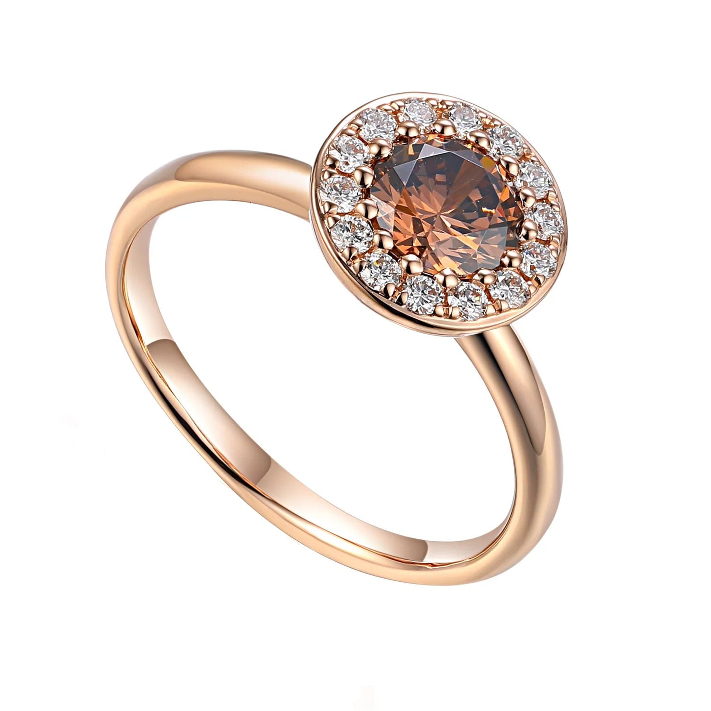 Round Brown Zircon & Diamond Cluster Ring 6mm