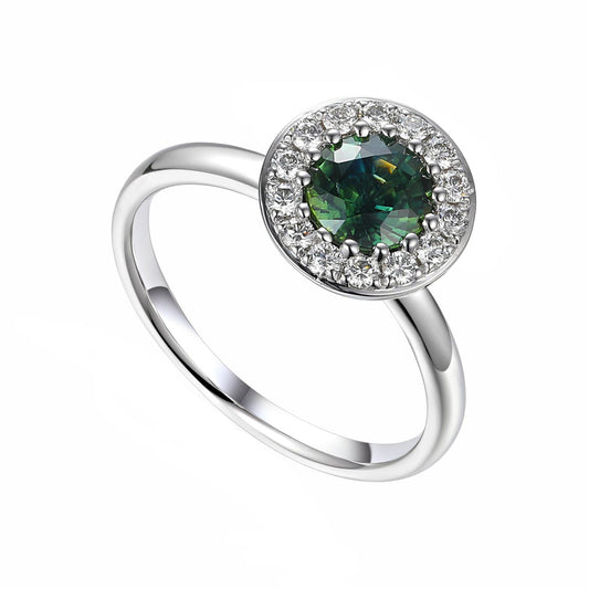 Platinum Green Sapphire and Diamond Cluster Ring