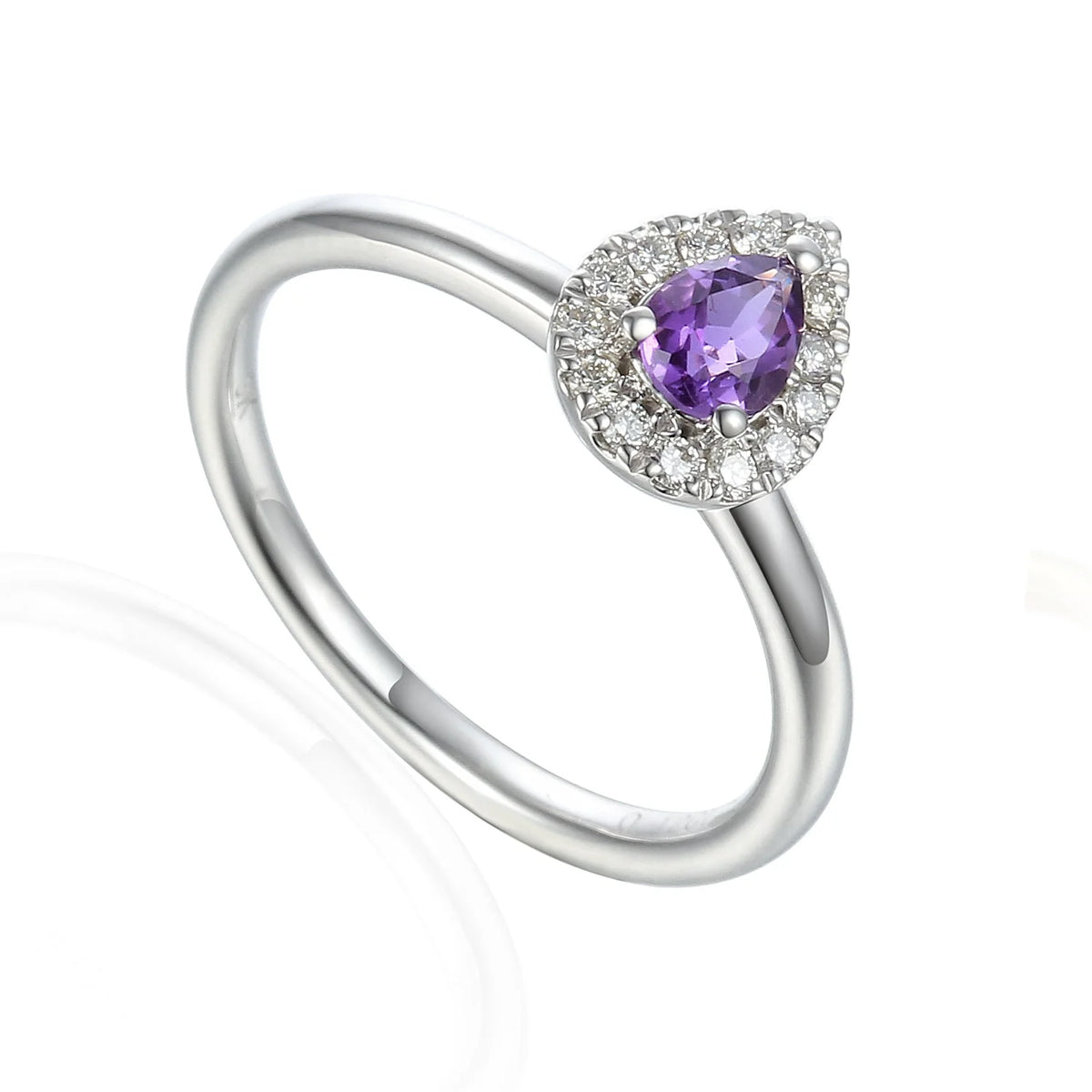 Pear-shaped Amethyst and diamond cluster ring in white gold