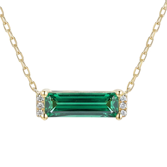 Green Long Octagon Tourmaline Pendant on Chain with Diamonds
