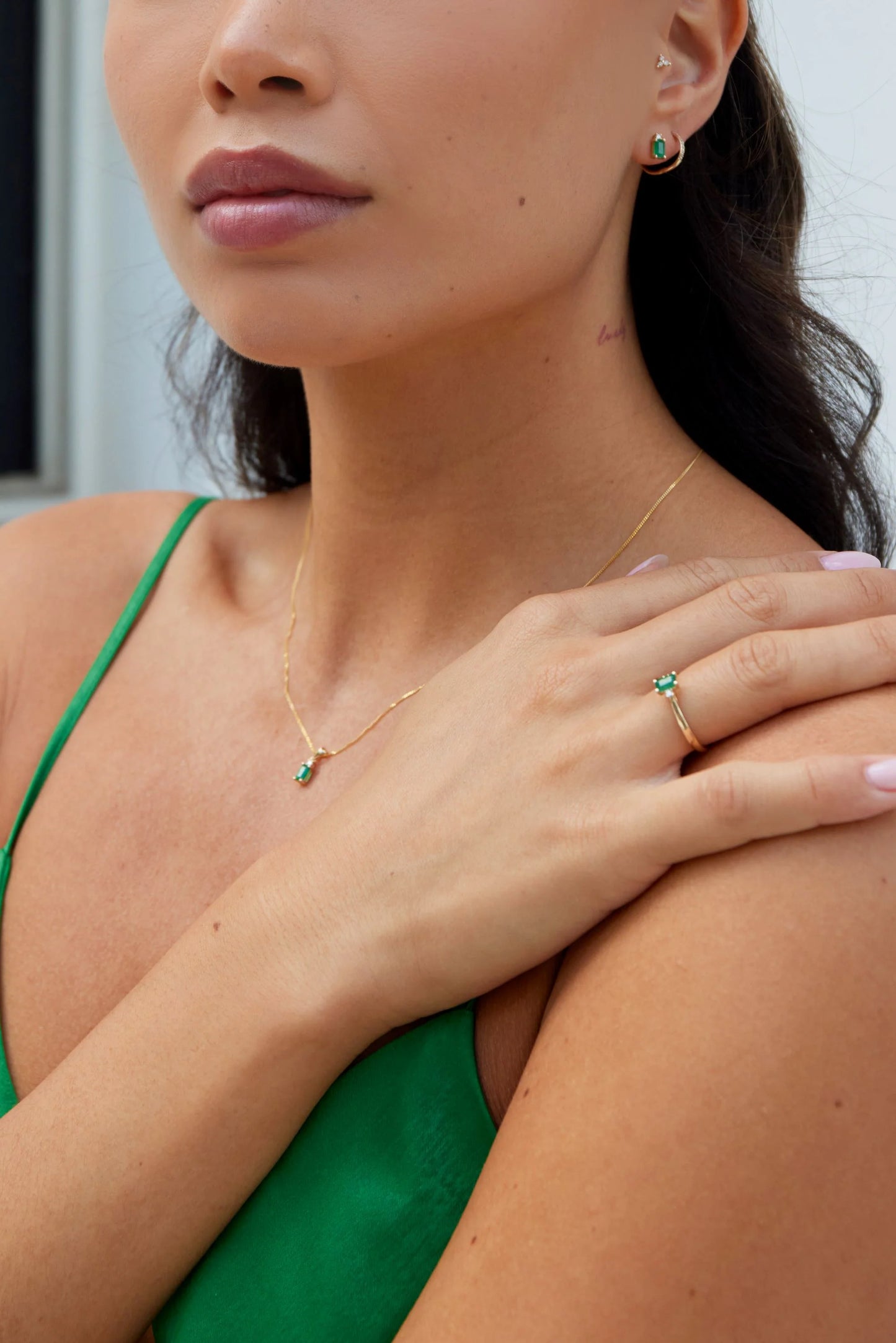 Octagon Emerald Gold Pendant with Diamond Top