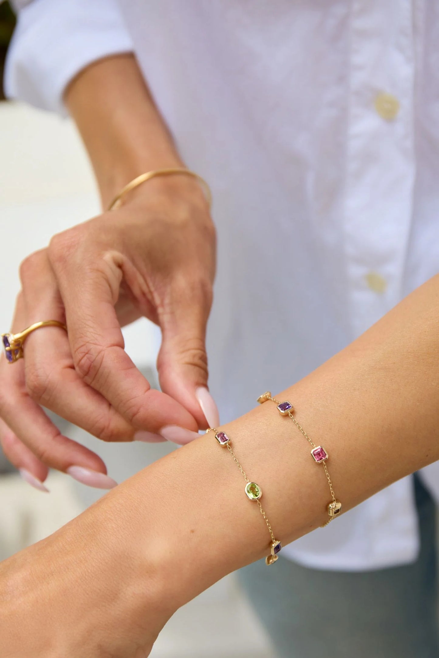 Octagon Step Cut Multi Gemstone Bracelet