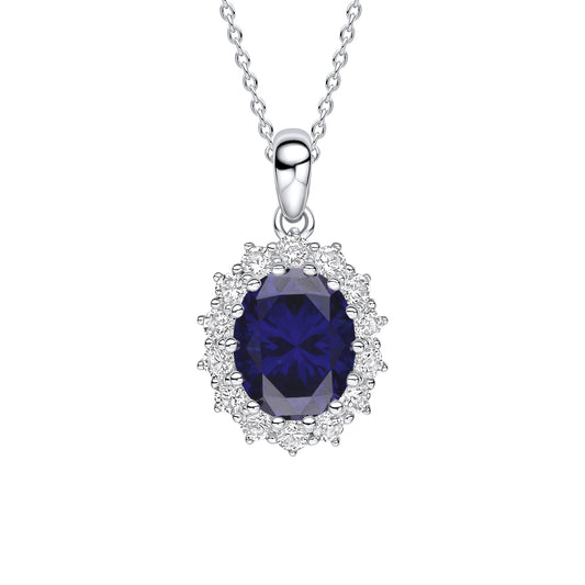 Sapphire Zirconia Oval Pendant with Surround