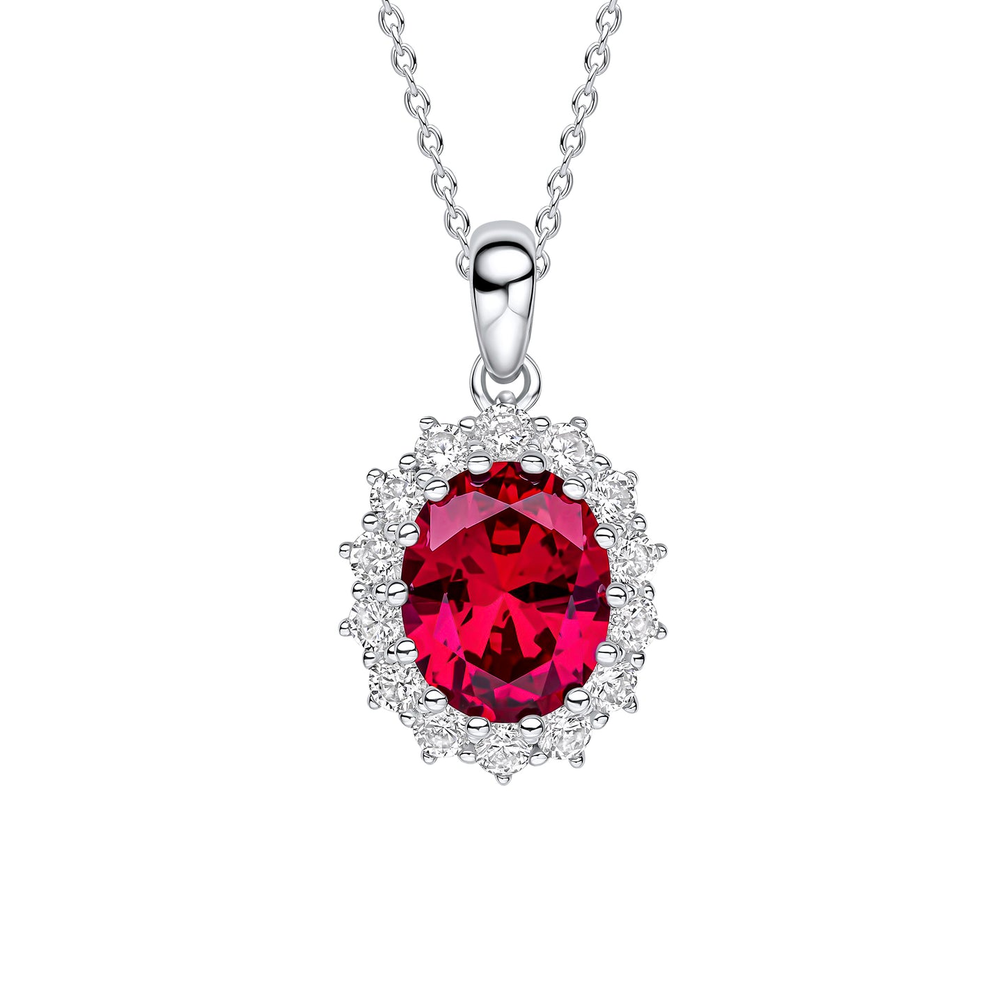 Ruby Zirconia Oval Pendant with Surround