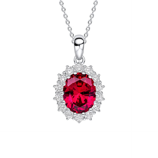 Ruby Zirconia Oval Pendant with Surround