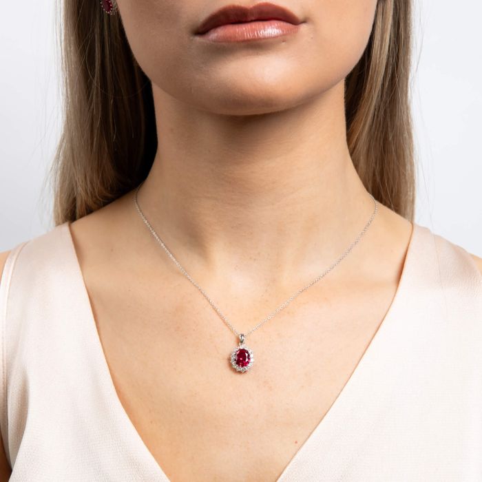 Ruby Zirconia Oval Pendant with Surround