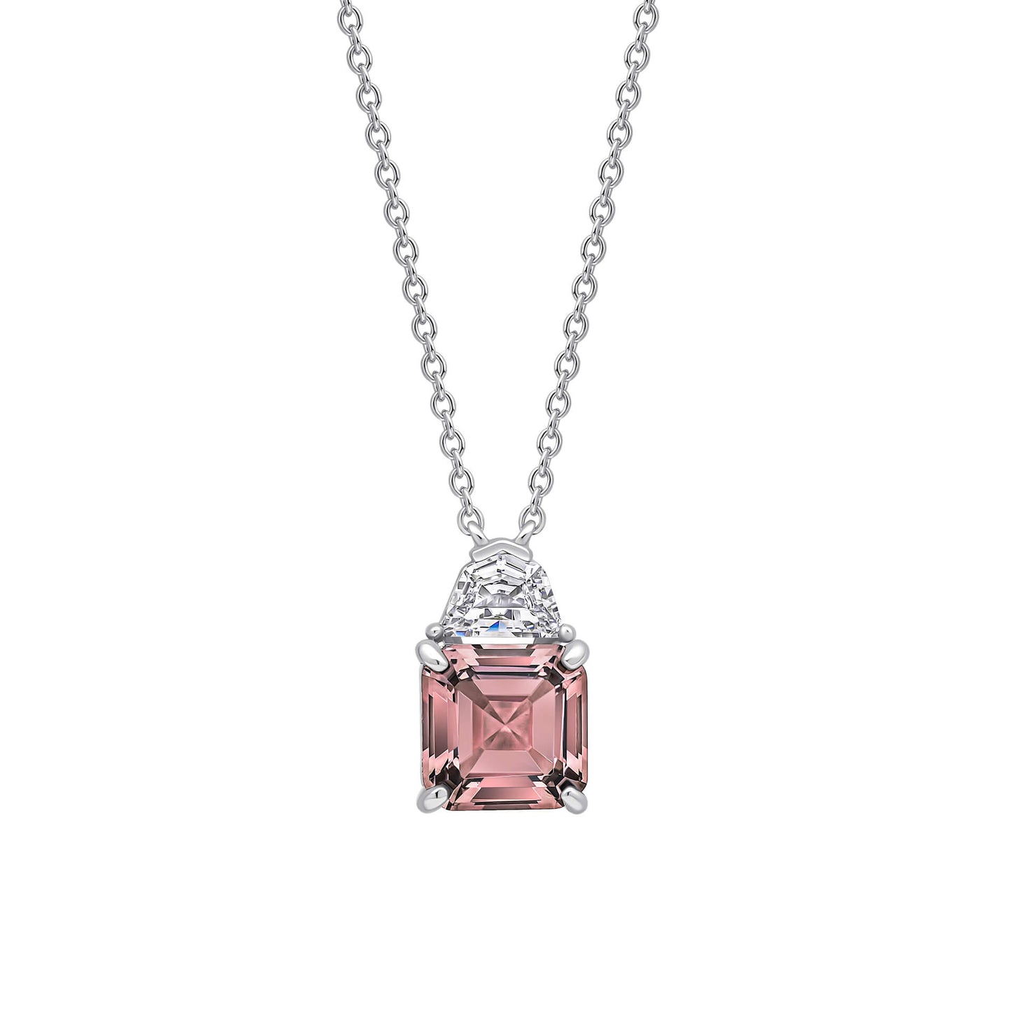 Morganite Pink Zirconia Square Cut Necklace