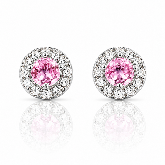Pink Sapphire Earrings with Diamond Surround