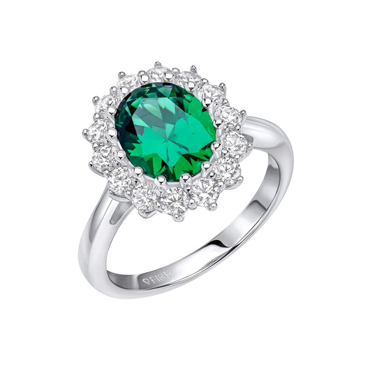 Emerald Zirconia Oval Ring with Surround