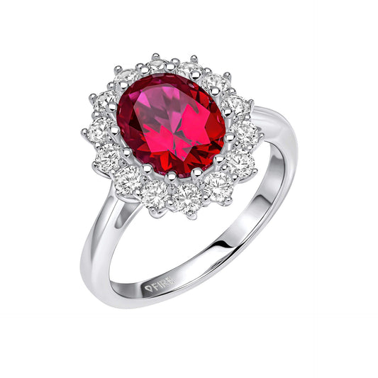 Ruby Zirconia Oval Ring with Surround