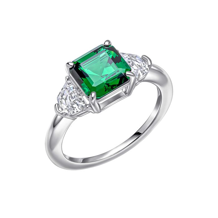 Emerald Zirconia Pink Square Cut Trilogy Ring