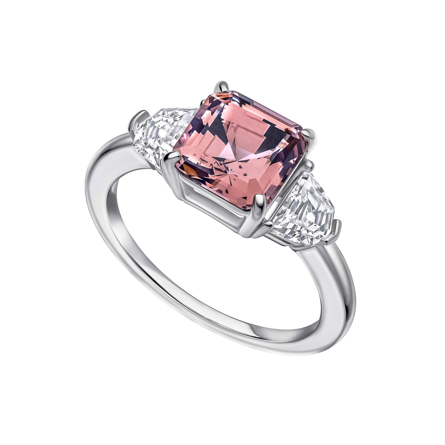 Morganite Pink Square Cut Trilogy Ring
