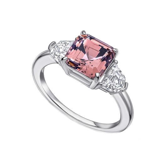 Morganite Pink Square Cut Trilogy Ring