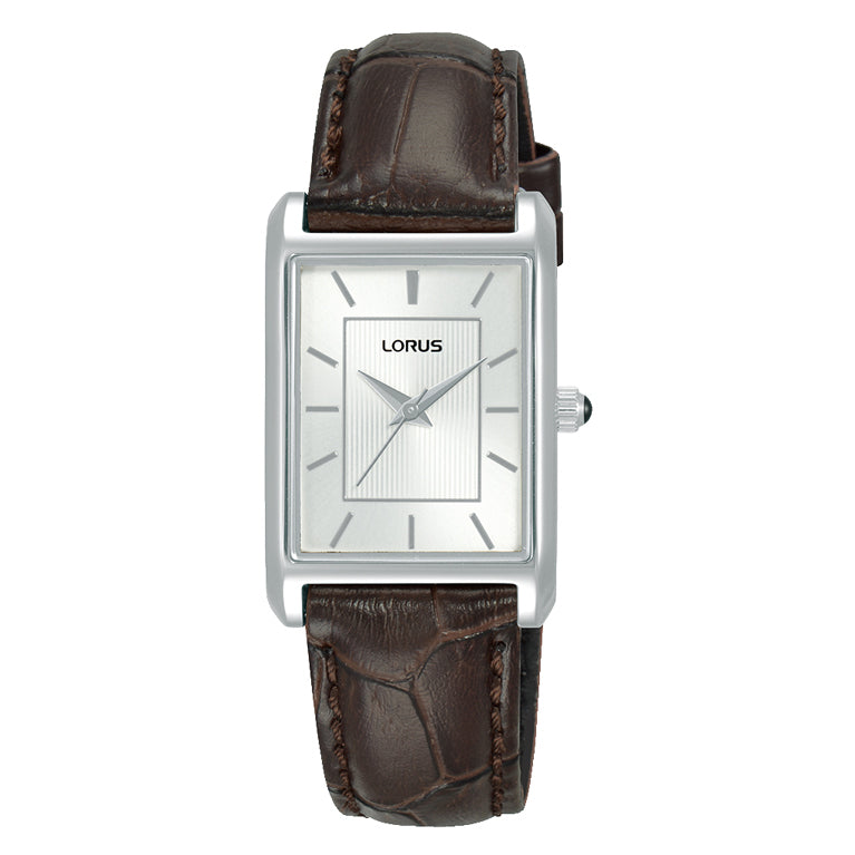 Lorus Women’s Silver tone and brown leather ‘Angular Elegance’