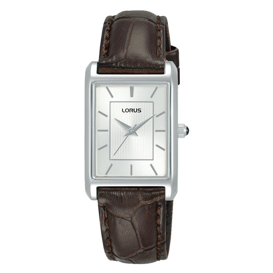 Lorus Women’s Silver tone and brown leather ‘Angular Elegance’