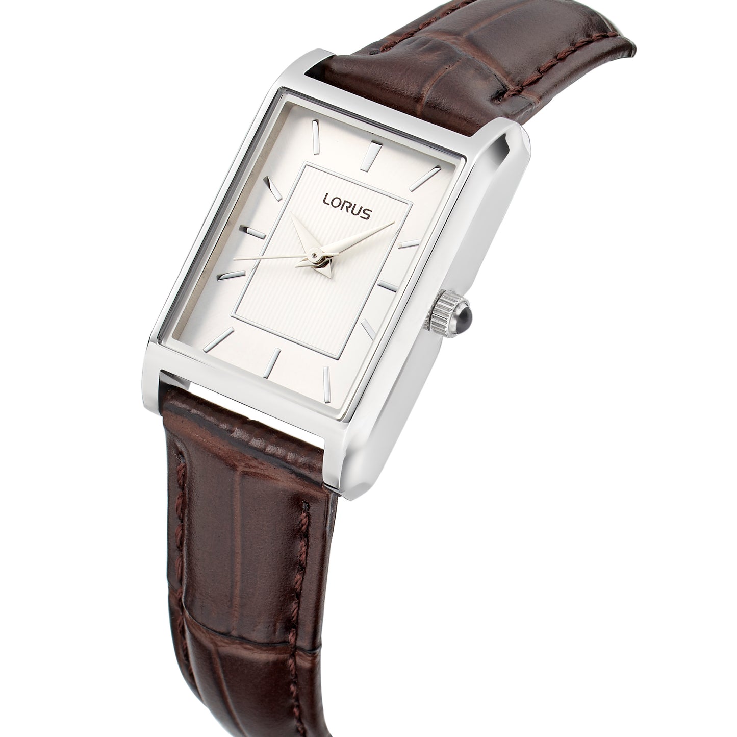 Lorus Women’s Silver tone and brown leather ‘Angular Elegance’