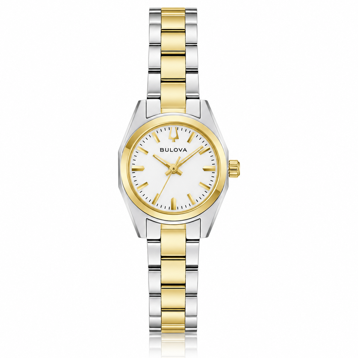Bulova Surveyor 98L331 two-tone ladies watch with white dial and stainless steel bracelet