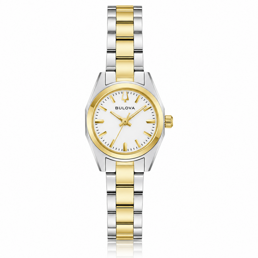 Bulova Surveyor 98L331 two-tone ladies watch with white dial and stainless steel bracelet