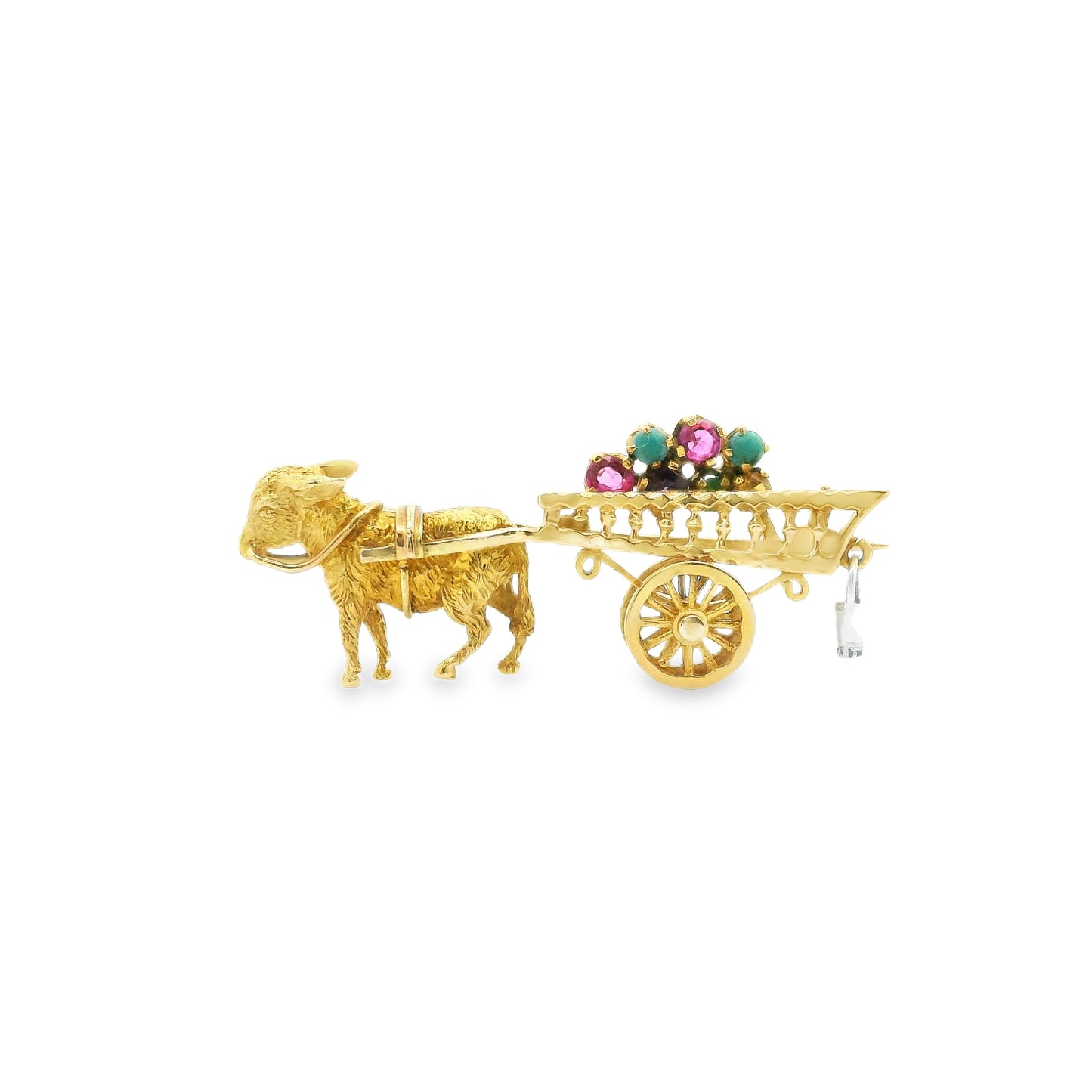 9ct Vintage Donkey and cart Brooch circa 1970