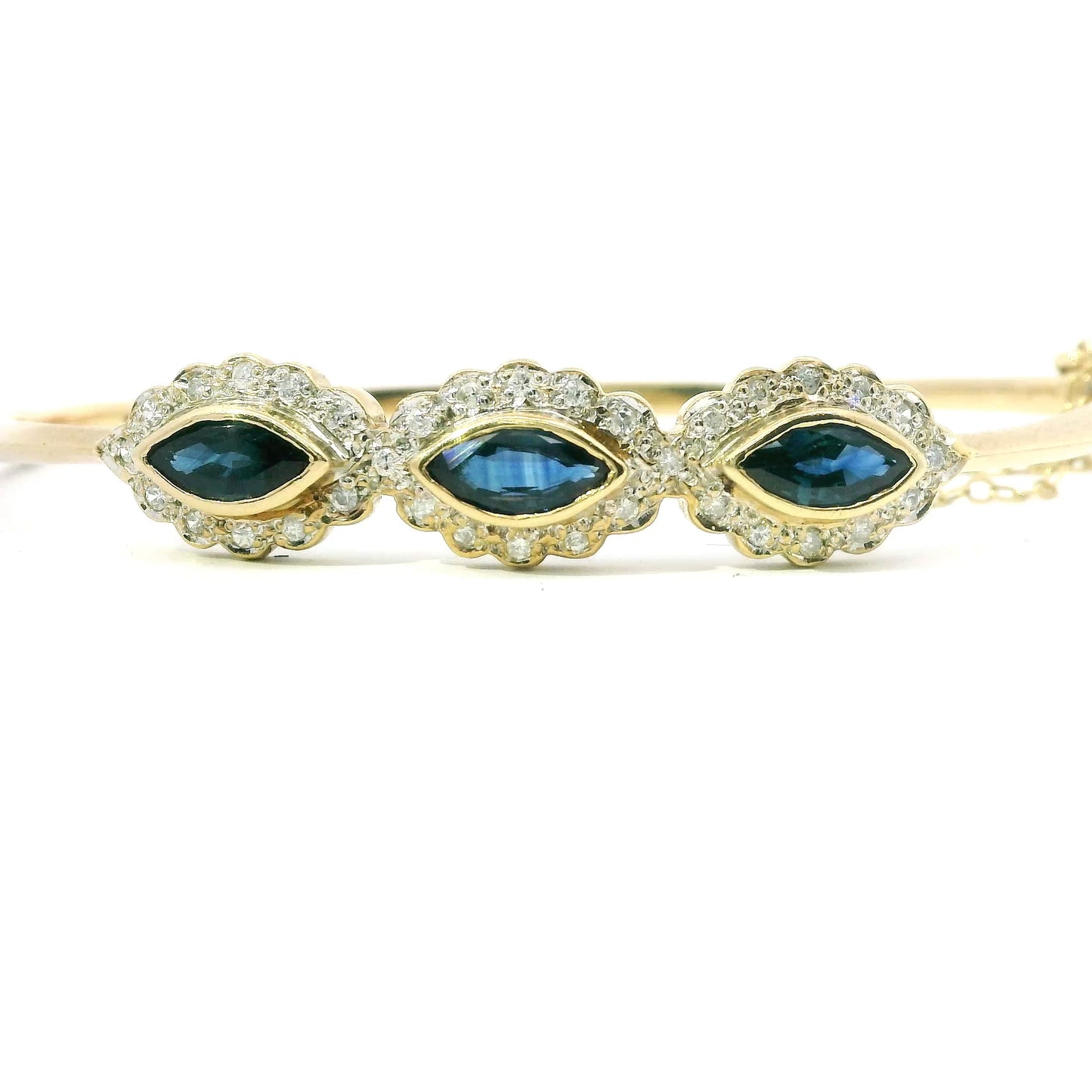 9ct Vintage Bangle with Diamonds and Sapphires